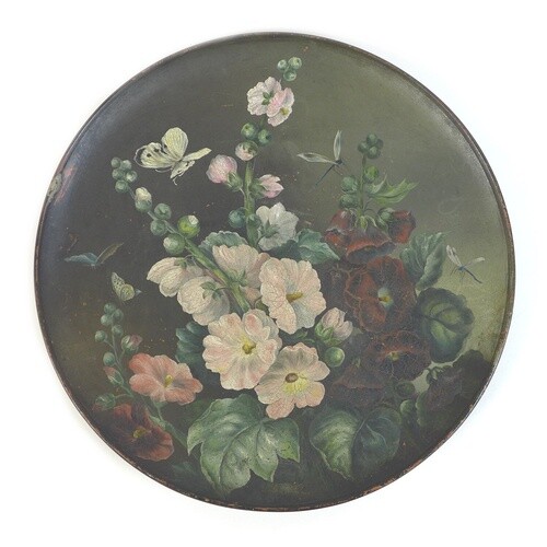 A large Watcombe Torquay ware terracotta plate, hand painted...