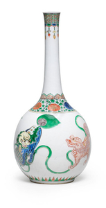 A large famille verte 'Buddhist lions' bottle vase