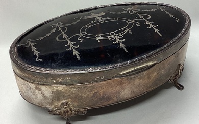 A large silver and tortoiseshell jewellery box.
