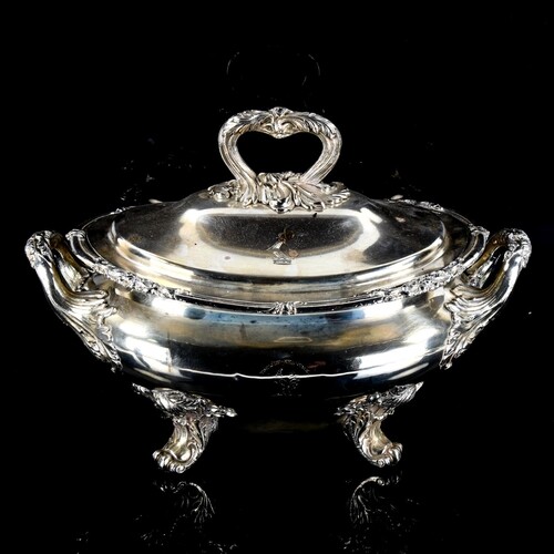 A large silver plated 2-handled soup tureen and cover, with ...