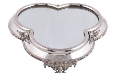 A late Victorian electro-plated trefoil mirror plateau