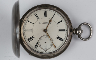 A late Victorian silver keywind hunting cased pocket watch, the gilt fusee movement with lever escap