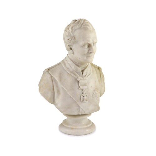 A mid 19th century marble bust of a British Peninsular War a...