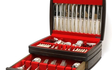 A modern canteen of Old English pattern and rat-tail flatware