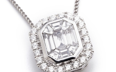 A necklace with a diamond pendant set with numerous brilliant-cut diamonds weighing a total of app. 2.30 ct., mounted in 18k white gold. D-E/IF-VVS.