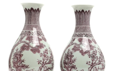 A pair of Chinese porcelain vases, decorated in manganese with “three friends...