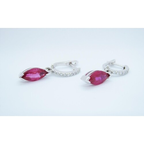 A pair of Ruby and Diamond drop Earrings, each pavé-set, a l...