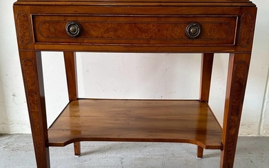 A pair of side table with drawer and string and burr walnut...