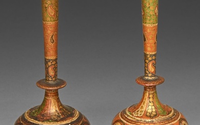 A pair of lacquered wood flasks, Kashmir, late 19th c, decor...