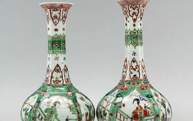 A pair of large famille verte bottle vases