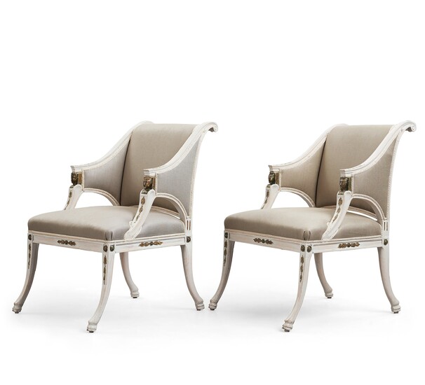 A pair of late Gustavian early 19th century armchairs.