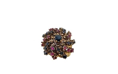 A sapphire and ruby cluster ring