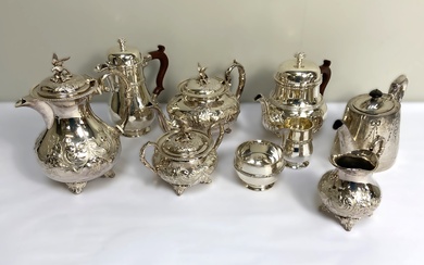 A selection of silver plated including a four piece Victorian style tea service, another similar