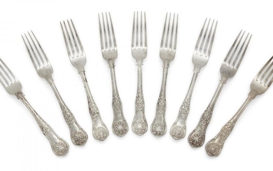 A set of Victorian Queen's pattern table forks, London, c.1855,...