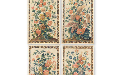 A set of four needlework panels Mid-18th century, French