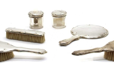 A set of silver backed dressing table brushes and mirrors (6)