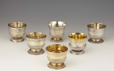 A set of six Régence Augsburg footed silver beakers