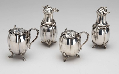 A set of two Dutch silver casters and two mustard pots