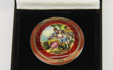 A sterling silver and enamel Austrian compact c.1920's Dia. 5cm.