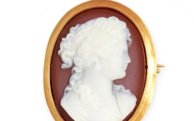 AN ANTIQUE HARDSTONE CAMEO BROOCH, LATE 19TH CENTURY in