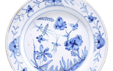 AN ENGLISH DELFT BLUE AND WHITE PLATE, PROBABLY