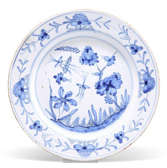 AN ENGLISH DELFT BLUE AND WHITE PLATE, PROBABLY