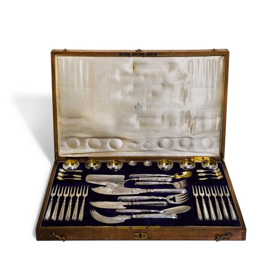 ANTIQUE EARLY-20TH CENTURY IMPERIAL RUSSIAN SOLID SILVER CONDIMENTS CUTLERY SET, VARIOUS MAKERS, MOSCOW & ST PETERSBURG