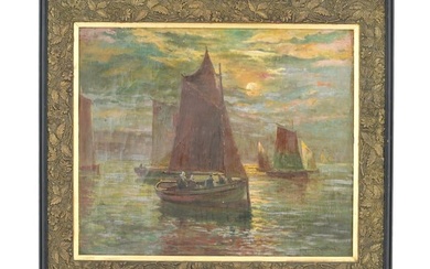 ANTIQUE RUSSIAN BOATS OIL PAINTING BY IVAN KOWALSKI