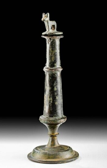 Achaemenid Bronze Perfume Bottle w/ Zoomorphic Stopper
