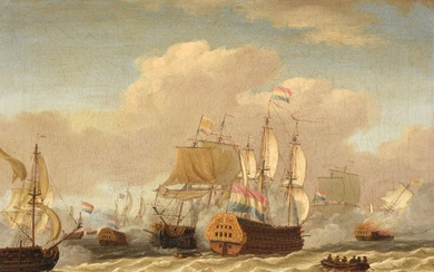 Adam SILO (1674-1760), attribué à Combat naval Huile sur toile 30.5 x 40 cm