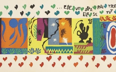 After Henri Matisse, French 1869–1954, A thousand and one nights; lithograph in colours on wove on a three book sized page, from the Derriere le miroir edition stamped signature within print, 31.2 x 83 cm, (framed) (ARR)