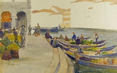 Alfred Ernest Baxter, New Zealander 1878-1936- Boats on the water; pencil and watercolour on paper, signed lower right, 33 x 47 cm