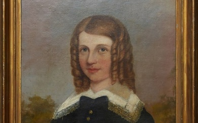 American School, "Portrait of a Young Girl," 19th c., H.- 21 1/4 in., W.- 17 1/4 in., Framed- H.- 26