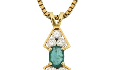An 18ct gold emerald and diamond pendant
