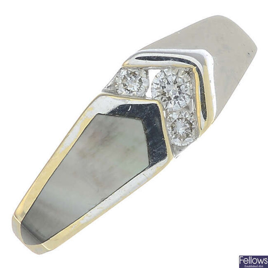 An 18ct gold mother-of-pearl and diamond dress ring.