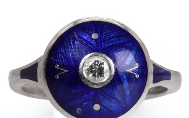 An 18ct white gold diamond and enamel ring, by Victor Mayer for Fabergé
