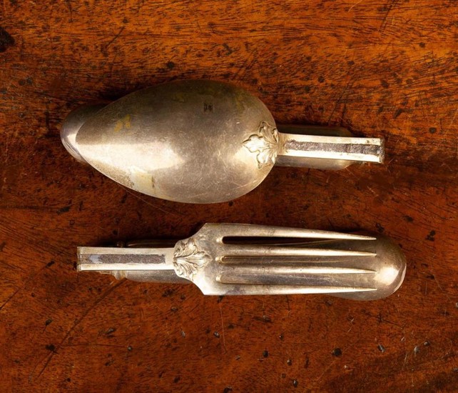 An Antique French Silver Folding Campaign Spoon & Fork.
