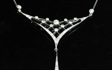 An Art Nouveau style white gold diamond necklace