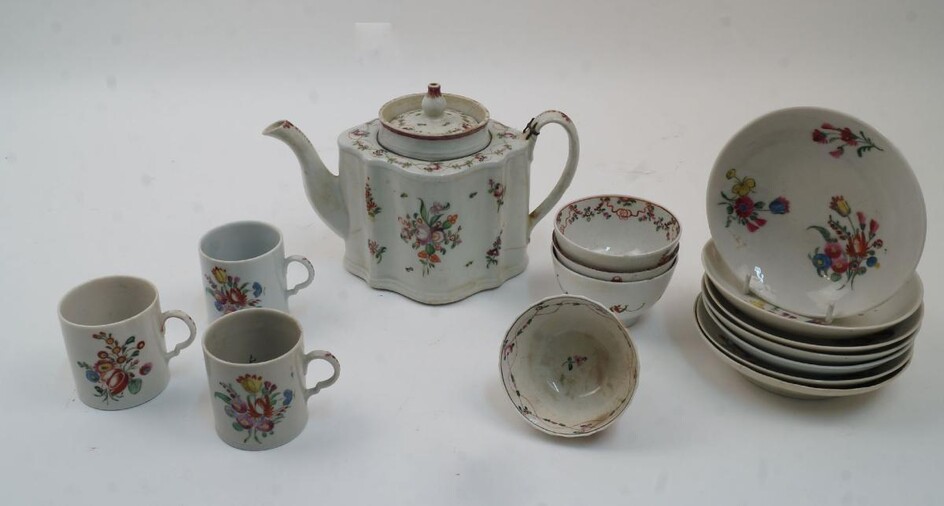 An English composite porcelain part tea and coffee service, 19th century, comprising: a teapot, three coffee cans, four tea bowls and seven shallow bowls (15) Provenance: the Estate of the late designer Anthony Powell (1935 ‚Äì 2021)