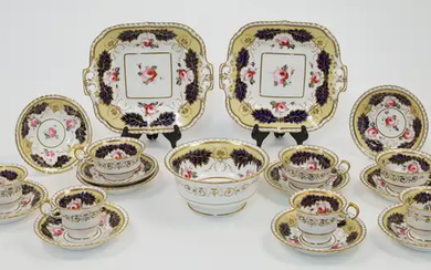 An English porcelain part tea service, possibly Ridgway or Coalport, first half...
