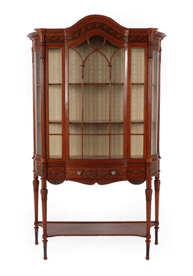 An Exhibition Quality Satinwood and Polychrome Decorated Display Cabinet by Gillow & Co, Lancaster