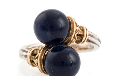 An Ilias Lalaounis ring in silver and 18K gold with sodalite