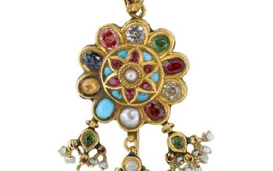 An Indian gem and enamel pendant /...