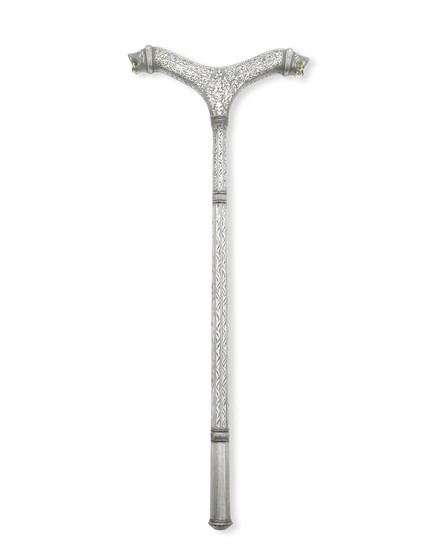 An Indian niello Dervish Crutch together with a similar Elephant Goad