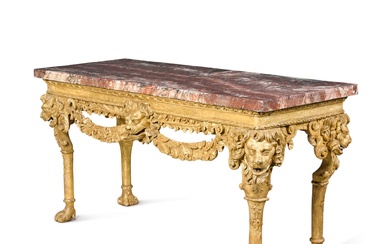 An Irish carved giltwood console table, mid-18th century and adapted