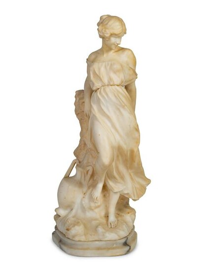 An Italian Carved Alabaster Figure of a Robed Maiden