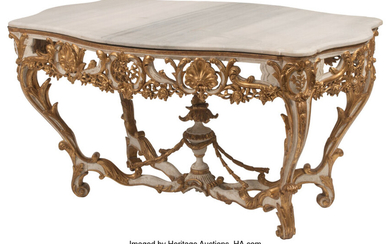 An Italian Carved, Painted, and Partial Gilt Salon Table with Marble Top (18th century)