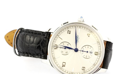 An automatic Pineider 1774 'chronographe' wristwatch (no. 1002, 527) on a black leather strap.