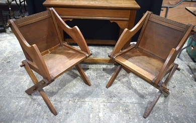 An early 20th Century Oak table with 2 Glastonbury Oak chairs 87 x 107 cm(3).