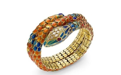 An enamel and gem-set snake bracelet